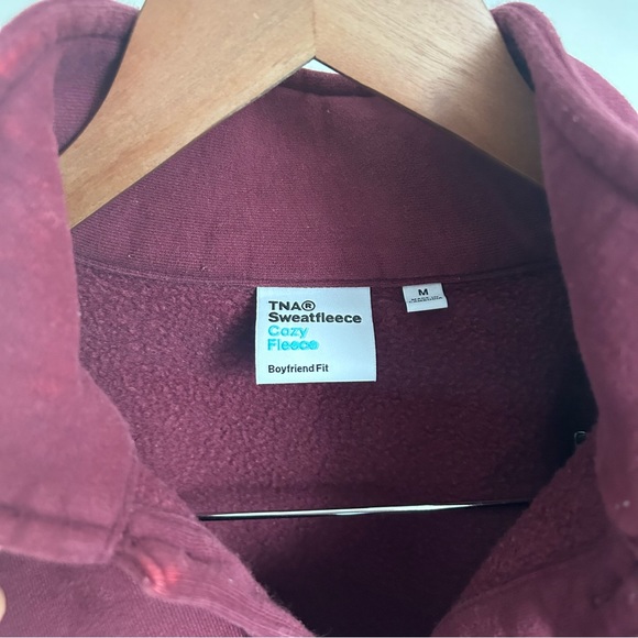 TNA Cozy Fleece Boyfriend Quarter Button Up Polo Crewneck Sweatshirt - Picture 5 of 5